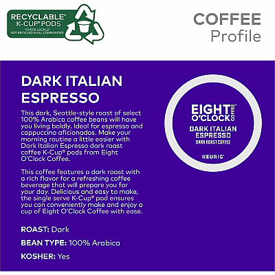 Eight O'Clock K-Cup, Ground Dark Italian Espresso Coffee (0631CT)