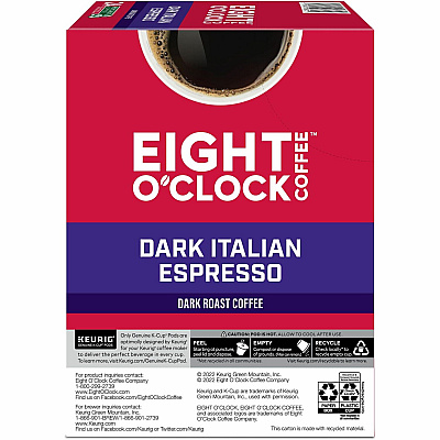 Eight O'Clock K-Cup, Ground Dark Italian Espresso Coffee (0631CT)