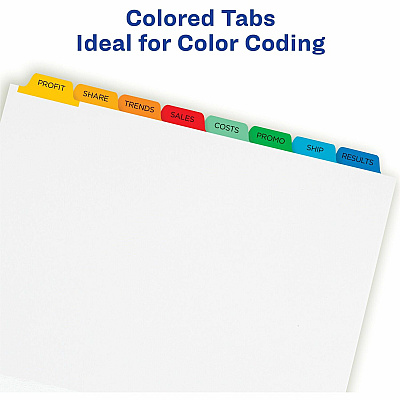 Avery(R) 8 Tab Dividers for 3 Ring Binder, Easy Print & Apply Clear Label Strip, Index Maker(R) Customizable Multicolor Tabs, 1 Set (AVE11407)