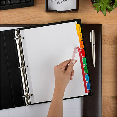 Avery(R) 8 Tab Dividers for 3 Ring Binder, Easy Print & Apply Clear Label Strip, Index Maker(R) Customizable Multicolor Tabs, 1 Set (AVE11407)