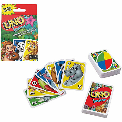 UNO Junior Card Game For Kids With Simple Rules & Animal Matching For 2-4 Player (GKF04)
