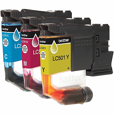 Brother LC501 3PK Original Standard Yield Inkjet Ink Cartridge - Cyan, Magenta, Yellow - 3 / Pack (LC5013PKS)