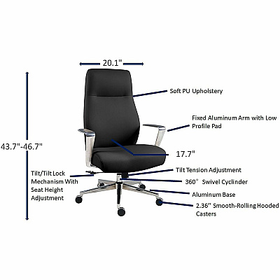 Lorell Fuerte Executive/Conference High-Back Chair with Polished Aluminum Arms (63305)