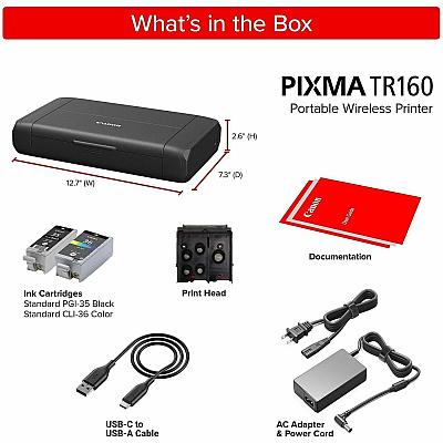 Canon PIXMA TR160 Portable Wired/Wireless Inkjet Printer - Color