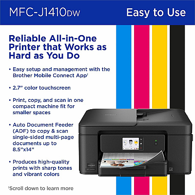 Brother Work Smart MFC-J1410DW Wired & Wireless Inkjet Multifunction Printer - Color