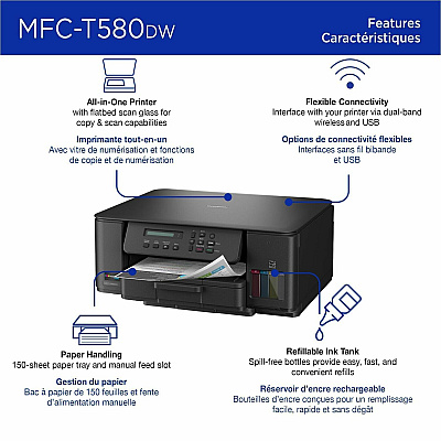 Brother MFC-T580DW Wired & Wireless INKvestment Tank Inkjet Multifunction Printer - Color