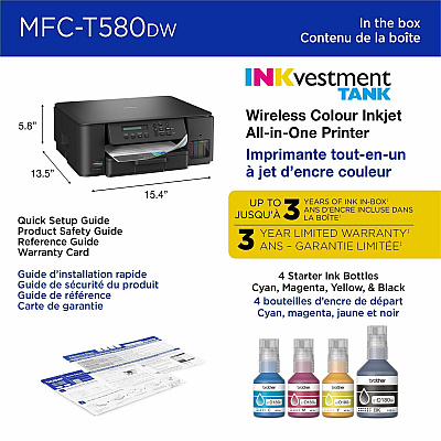 Brother MFC-T580DW Wired & Wireless INKvestment Tank Inkjet Multifunction Printer - Color
