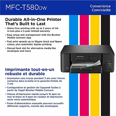 Brother MFC-T580DW Wired & Wireless INKvestment Tank Inkjet Multifunction Printer - Color