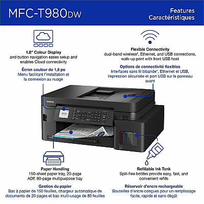 Brother MFC-T980DW Wired & Wireless INKvestment Tank Inkjet Multifunction Printer - Color