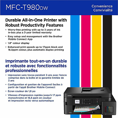 Brother MFC-T980DW Wired & Wireless INKvestment Tank Inkjet Multifunction Printer - Color