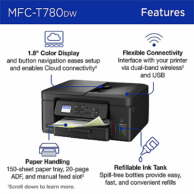 Brother MFC-T780DW Wired & Wireless INKvestment Tank Inkjet Multifunction Printer - Color