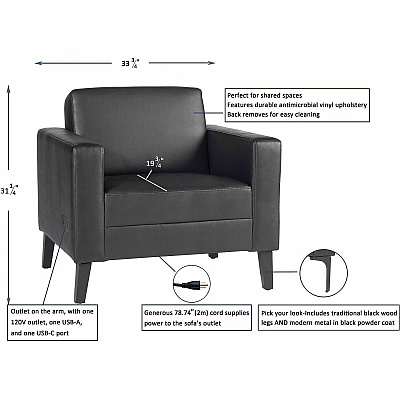 Lorell Clarke Series Club Chair with Antimicrobial Upholstery and Power (86952)