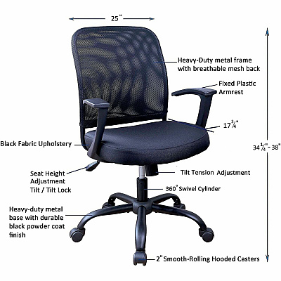 NuSparc Soho Mesh-Back Task Chair with Fixed Arms (FCH302MFFBK)