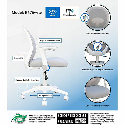 BOSS Grey Mesh, Flip Arm, Task Chair, White Frame (676WTGY)