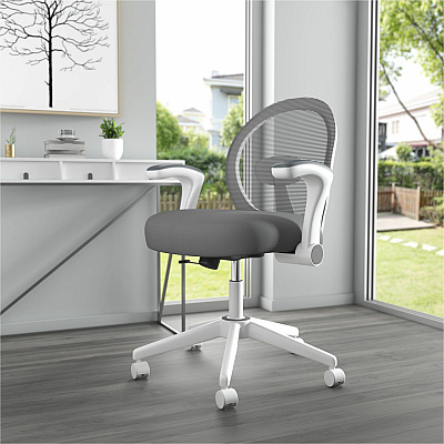 BOSS Grey Mesh, Flip Arm, Task Chair, White Frame (676WTGY)