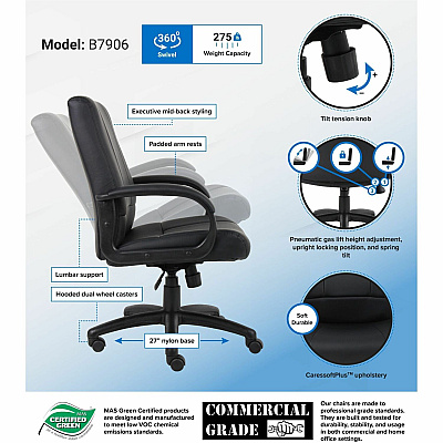 BOSS Caressoftplus Vinyl Executive Mid Back Chair (7906)