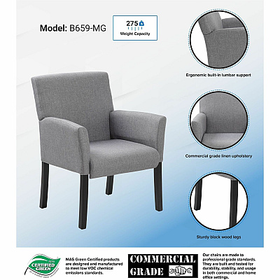 BOSS Box Arm Guest, Accent or Dining Chair W/Black Base (659MG)