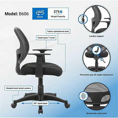BOSS Commercial Grade Mesh Task Chair w/T-Arms (606)
