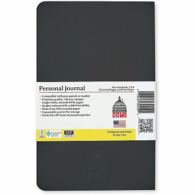 Dome Personal Journal - 5 x 8 Inch Softcover Black Lined Journal Notebook (30008)