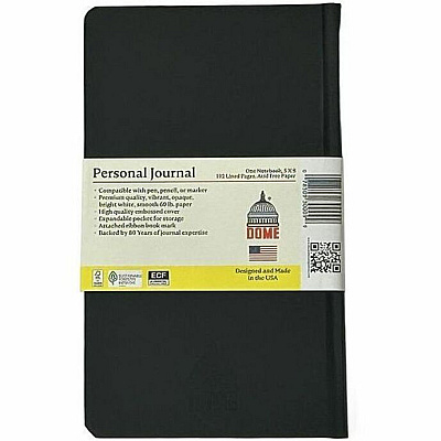 Dome Personal Journal - 5 x 8 Inch Hardcover Black Lined Journal Notebook (30009)