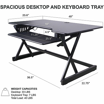 Rocelco DADRB-40-ACUSB Sit-to-Standing Desk Riser and Converter (RDADRB40ACUS)