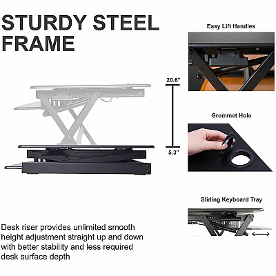 Rocelco R DADBR-40 Height-Adjustable Sit-to-Standing Desk Riser (RDADRB40MA2)