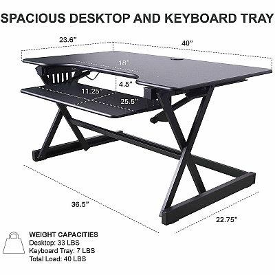Rocelco R DADBR-40 Height-Adjustable Sit-to-Standing Desk Riser (RDADRB40MA2)