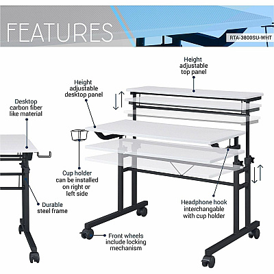 Techni Mobili Rolling Writing Desk (3800SUWHT)