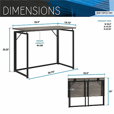 Techni Mobili Space Saving Folding Desk (15FLDGRY)