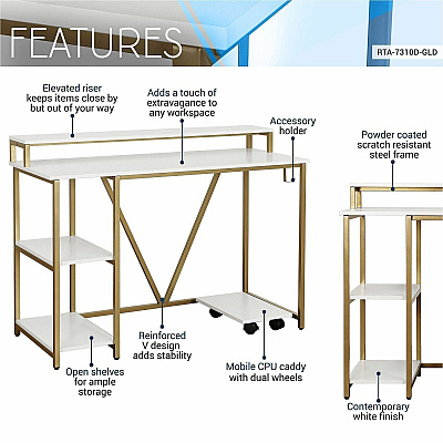 Techni Mobili Industrial Writing Desk (7310DGLD)