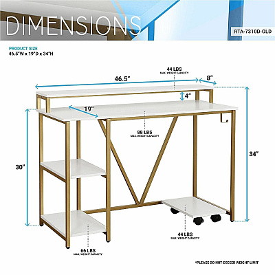 Techni Mobili Industrial Writing Desk (7310DGLD)