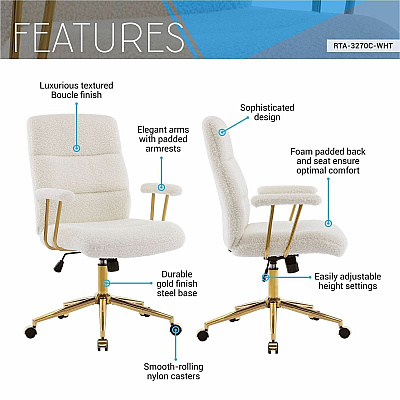 Techni Mobili Textured Boucle Office Chair (3270CWHT)