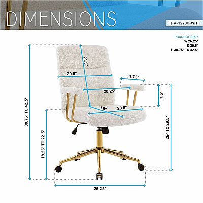 Techni Mobili Textured Boucle Office Chair (3270CWHT)
