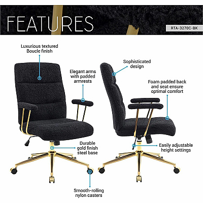 Techni Mobili Textured Boucle Office Chair (3270CBK)