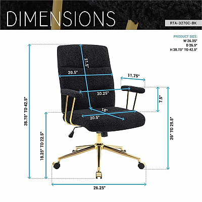 Techni Mobili Textured Boucle Office Chair (3270CBK)