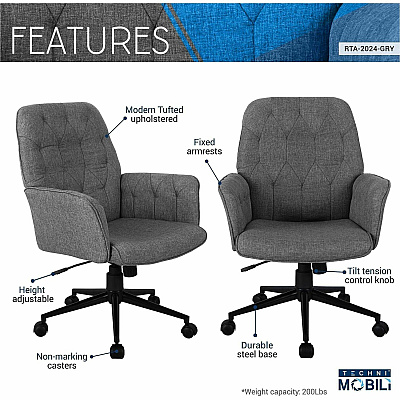 Techni Mobili Modern Upholstered Tufted Chair (2024GRY)