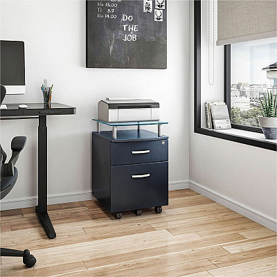 Techni Mobili Rolling Glass-Top Filing Cabinet (S06GPH06)