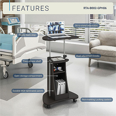Techni Mobili Sit-to-Stand Rolling Laptop Cart (B002GPH06)