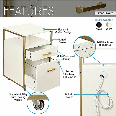 Techni Mobili Modern Rolling Filing Cabinet (S19WHT)