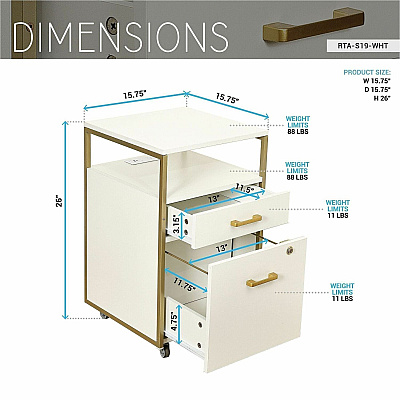 Techni Mobili Modern Rolling Filing Cabinet (S19WHT)