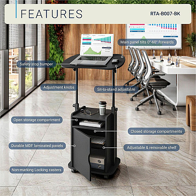 Techni Mobili Sit-to-Stand Adjustable Laptop Cart (B007BK)