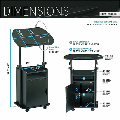 Techni Mobili Sit-to-Stand Adjustable Laptop Cart (B007BK)