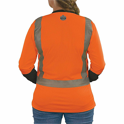 ergodyne Women's Performance Hi-Vis Long Sleeve T-Shirt - Type R, Class 2, Black Bottom (22343)