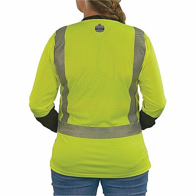 ergodyne Women's Performance Hi-Vis Long Sleeve T-Shirt - Type R, Class 2, Black Bottom (22332)