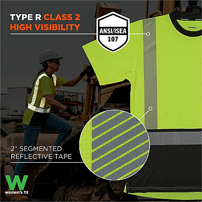 ergodyne Women's Performance Hi-Vis T-Shirt - Type R, Class 2, Black Bottom (22314)