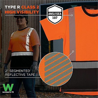 ergodyne Women's Performance Hi-Vis T-Shirt - Type R, Class 2, Black Bottom (22327)
