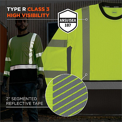 ergodyne Performance Hi-Vis Long Sleeve T-Shirt - Type R, Class 3, Black Bottom (22294)