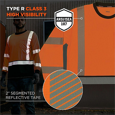 ergodyne Performance Hi-Vis Long Sleeve T-Shirt - Type R, Class 3, Black Bottom (22309)