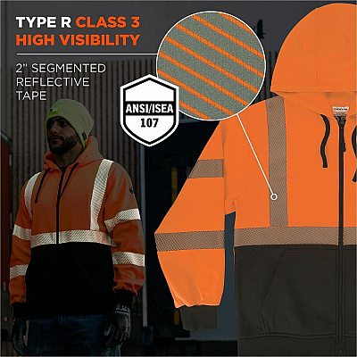 ergodyne GloWear 8318BK Hi-Vis Hooded Zip-Up Sweatshirt (23074)