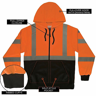 ergodyne GloWear 8312BK Essential Hi-Vis Hooded Zip-Up (22949)